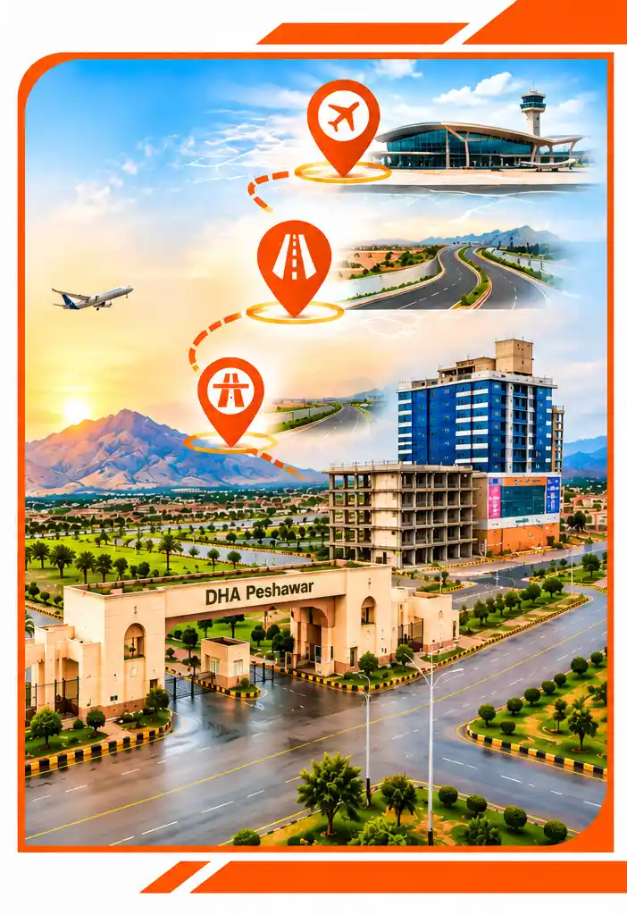 DHA Peshawar location and surrounding road connectivity