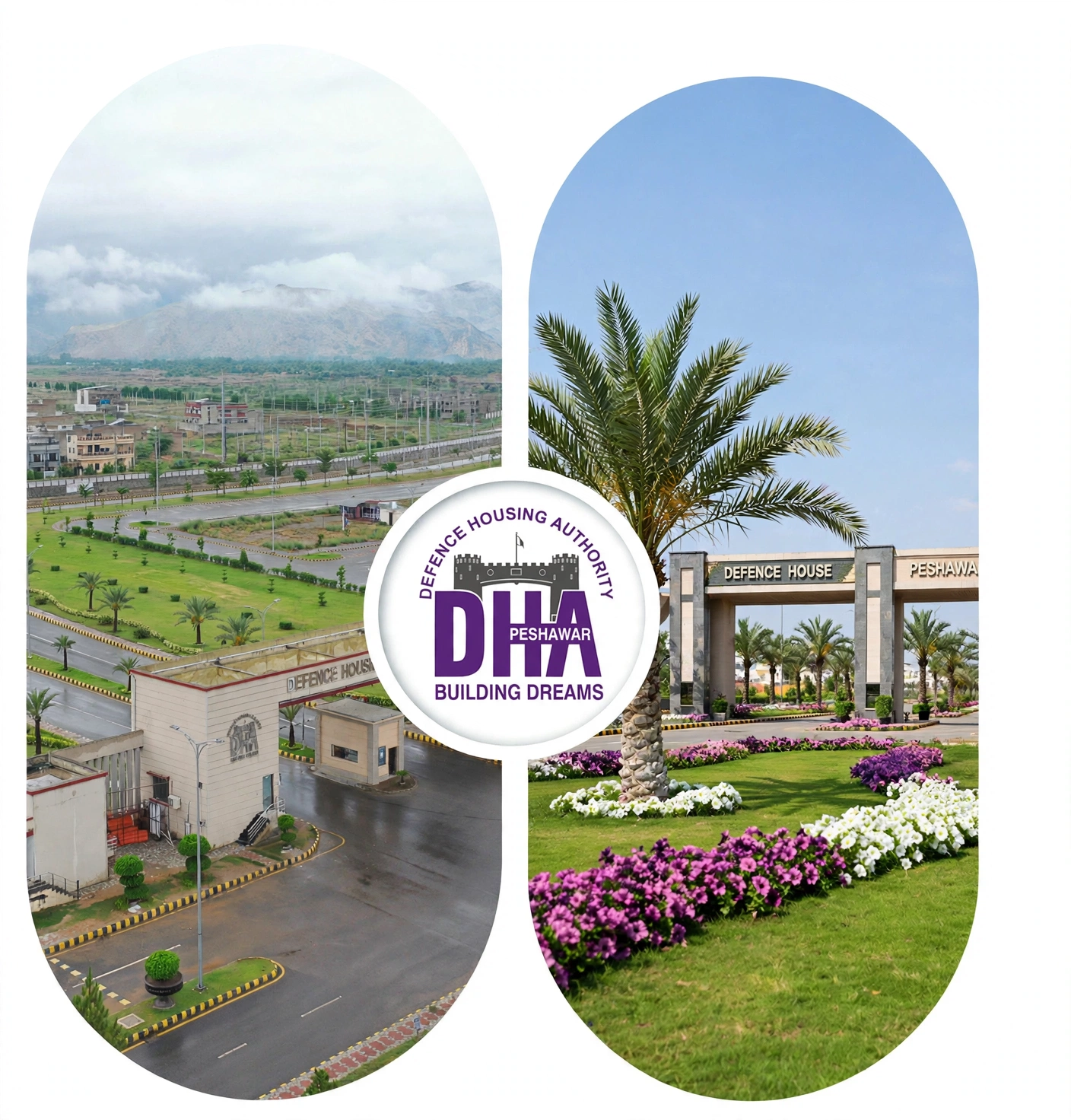 DHA Peshawar residential area with roads and landscaped plots